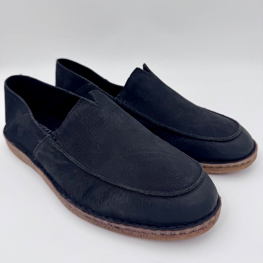 Born Mens Black Leather Slip On 12M Loafers Moc Toe‎ Shoes Size BM0000403